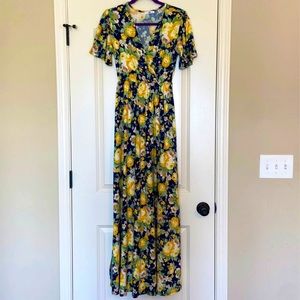 Navy & Yellow Floral Maxi Dress